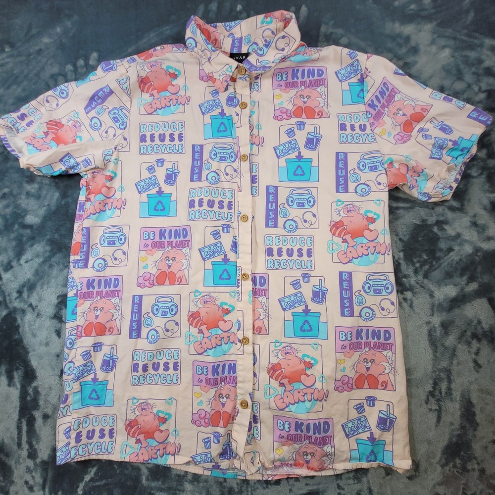 BoxLunch‎ Pixar Turning Red Mei Lee Red Panda Button Down Shirt Womens Large L